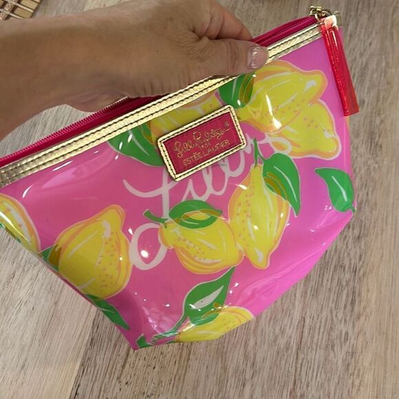 Lilly Pulitzer for Estee Lauder pink and yellow lemons zippered pouch cosmetic b - Picture 5 of 5